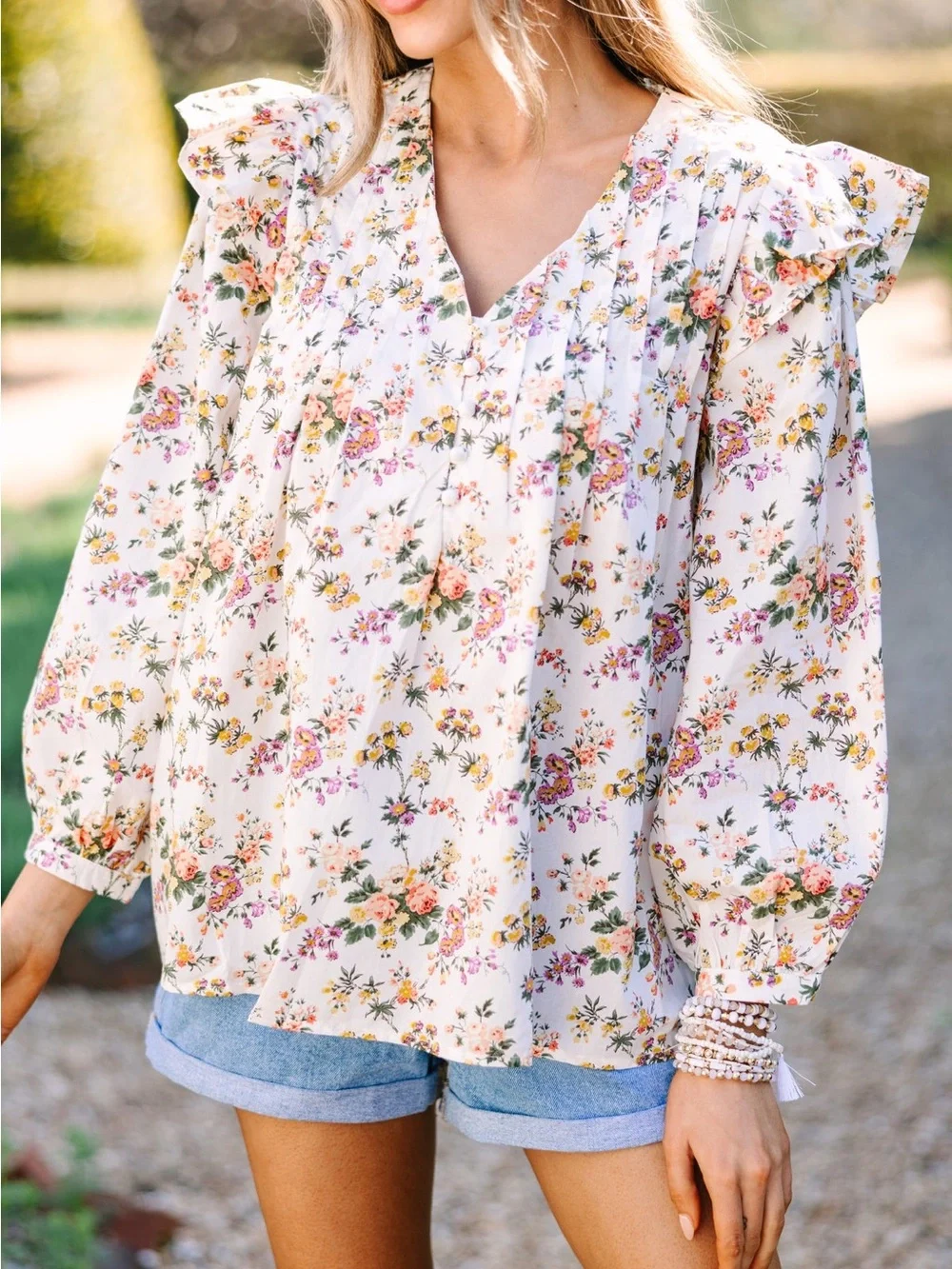 Entro Floral Ruffle Top Size Medium - Picture 1 of 8